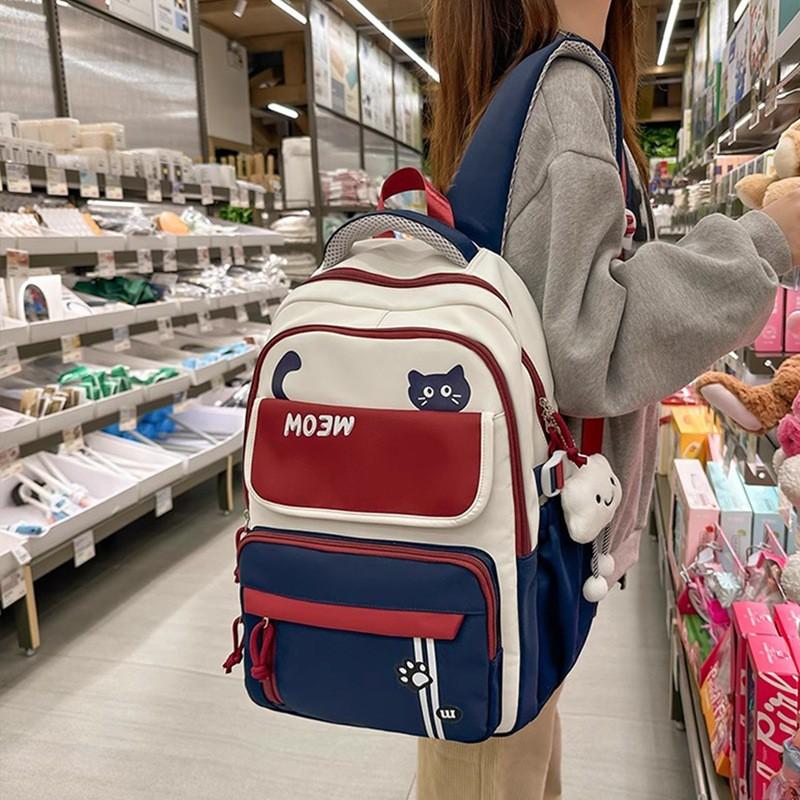 Large Capacity Colorblock Backpack Teen Girls High School Students Lightweight Expandable Bag With Laptop Sleeve
