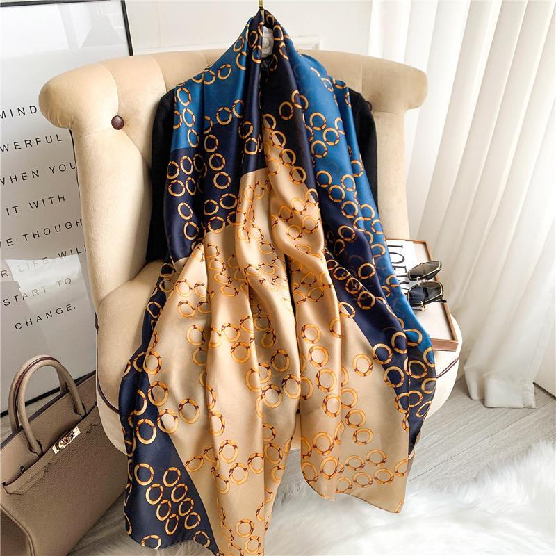 Big Size Women Scarf Spring Silk Hijabs Floral Print Shawls and Wraps Ladies Pashmina Bandana Foulard Soie Scarves