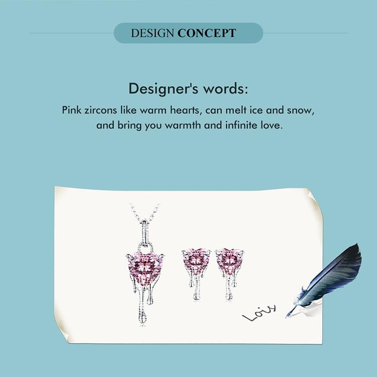 WOSTU Стерлингового серебра 925 пробы, ослепительные розовые циркониевые серьги в форме сердца и ожерелье с подвеской для женщин, комплект ювелирных украшений, свадебный подарок