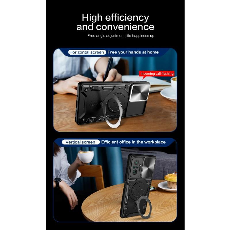 For OPPO Reno 10 5G Case Slide Lens Protect Armor Shockproof Coque For OPPO Reno10 Reno 10 Pro 10Pro Reno10pro Ring Holder Cover