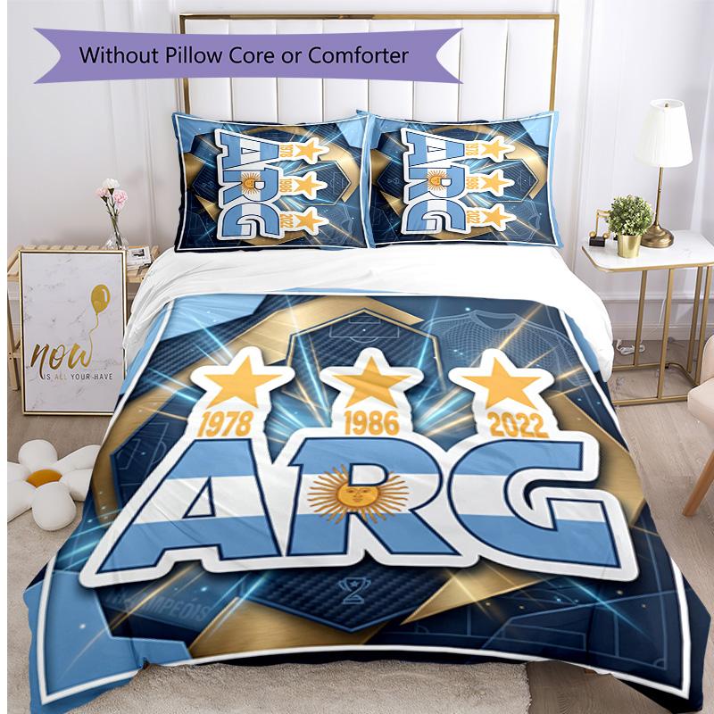 Argentina Football Printed Bedding 3 Piece Set Cozy Breathable Bed Cover Set as Housewarming Holiday Gift