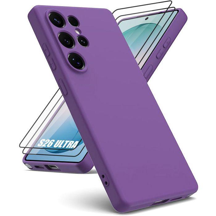 Coque Silicone - BOOLING - pour Samsung Galaxy S26 Ultra - Anti-Rayures Antichoc - 2 Vitres - Violet Foncé