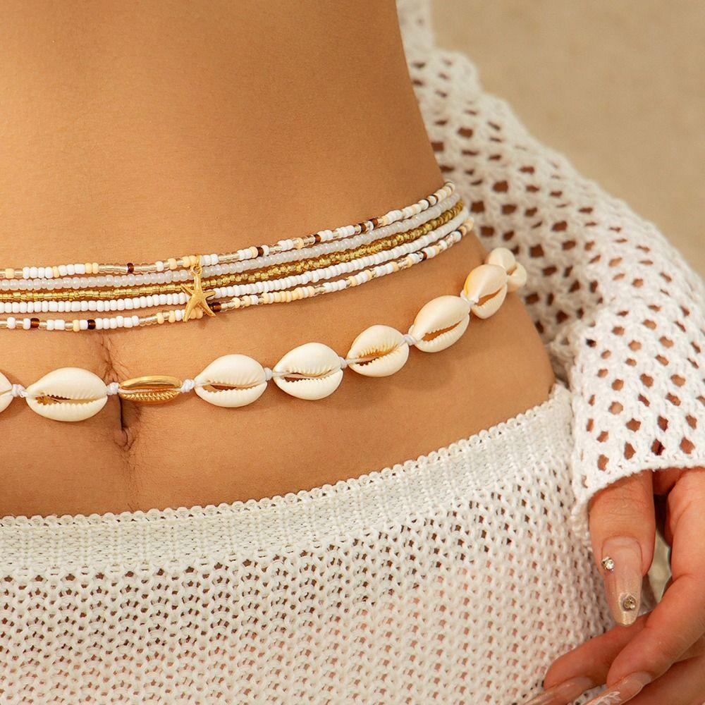 Acrylic Starfish Shell Belly Chain Colorful Bohemian Body Chain Rice Beads Waist Chain Girls