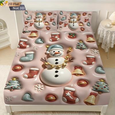 3D имитация рельефа Рождественский снеговик принт бесшовный комплект простыней различных размеров покрывала постельное белье украшения машинная стирка