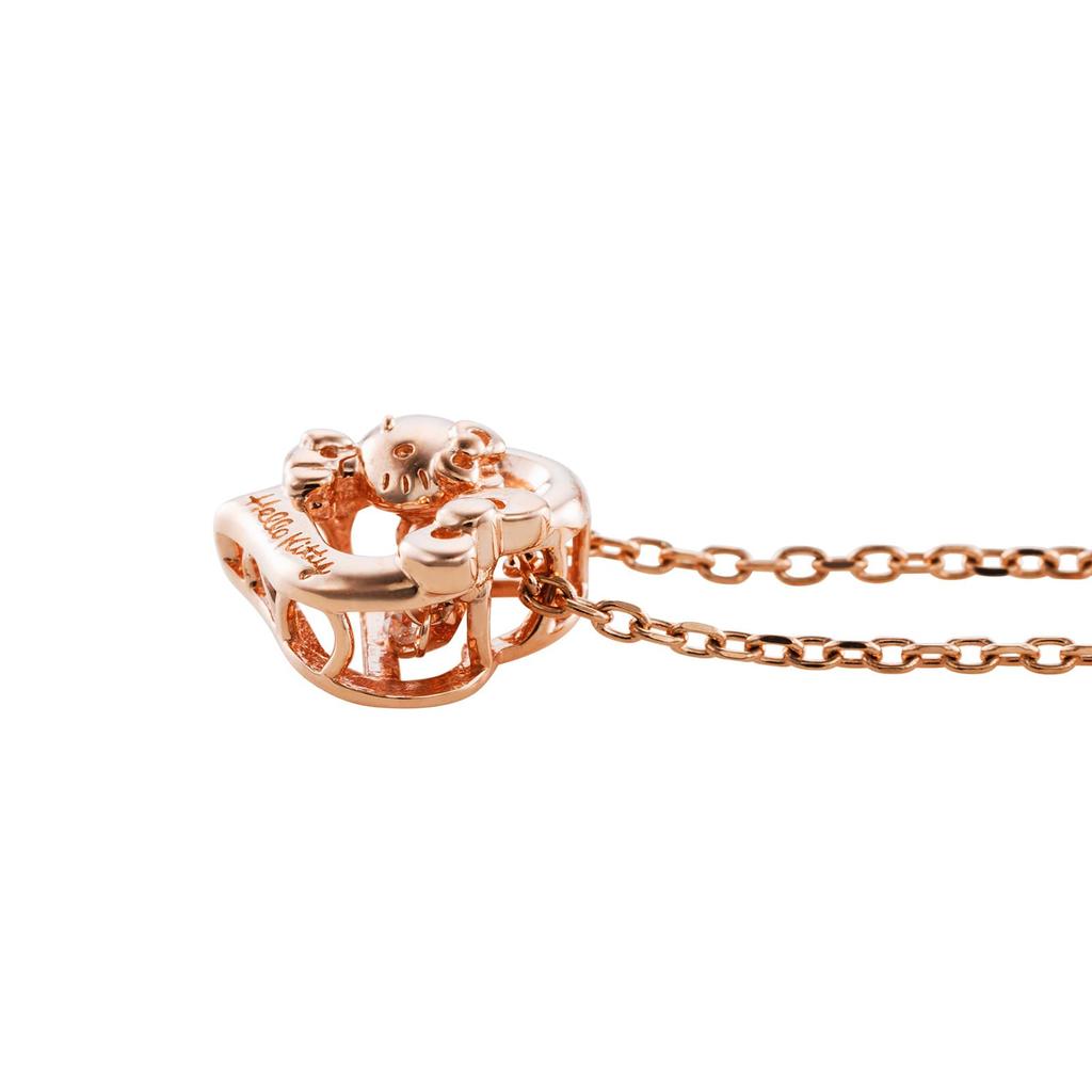 Kao White Clover Hello Kitty Dancing Stone Necklace 40cm Sanrio Characters 925 Sterling Silver Cubic Zirconia Heart Ribbon Pink Gift