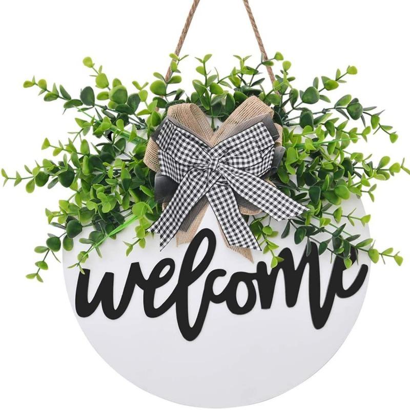 Приветственный знак для входной двери, Декор входной двери для крыльца фермерского дома, Приветственные венки в деревенском стиле, Круглый деревянный подвесной знак для домашнего наружного внутреннего декора