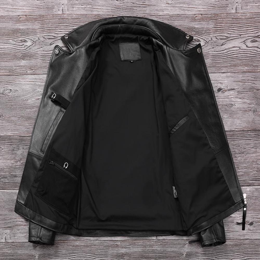 Китайский размер Тяжелая мотоциклетная куртка из натуральной коровьей кожи Верхний слой Повседневный винтажный ретро мото костюм кожаное пальто Зима