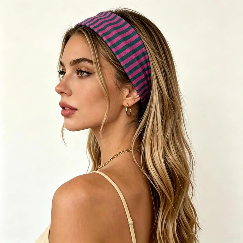 Stretchy Wide Striped Headbands Soft Non-Irritating Breathable Fabric 6 Color Choices for Yoga Travel Daily Wear