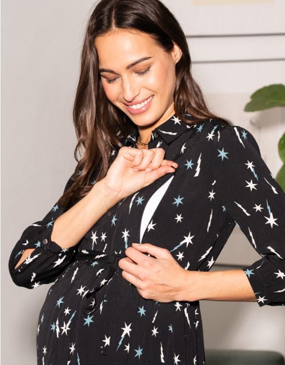Casual Maternity Shirt Black Star Print [Serafin] Dress, Dress, ZIGGY, Women's,