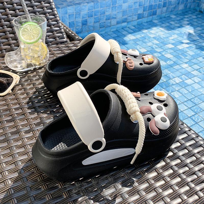 Милые шлепанцы с кроликом на толстой подошве с отверстиями женские летние мокрые пляжные шлепанцы из ЭВА модные повседневные крутые шлепанцы