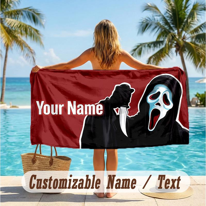 Custom Text Beach Towel, Soft Absorbent Swimming Multi-use TowelScream Ghostface