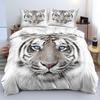 Tiger Duvet Cover Set King Size 3D White Tiger Bedding Sets Wild Animals Pattern Comforter Cover Set For Boys Girls Quilt Cover