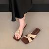 French Niche Design Thick Heel Cool Slippers Women's Outer Wear 2025 Summer New Square Head Open Toe Middle Heel Sandals