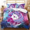 Colorful Luminous Unicorn Print Bedding Set 3D Cartoon Animal Pattern Duvet Cover Bedroom Decor With Pillowcases For Girls Gift