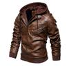 Men's PU Washed Leather Jacket Large Size Leather Jacket Hooded Fake Two-piece Jacket