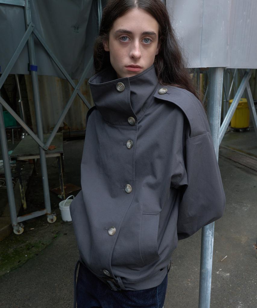 KIJUN Belted Half Trench Jacket_Charcoal Gray