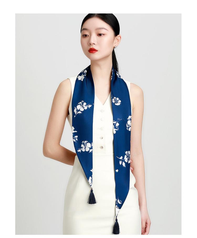 New 100% Mulberry Silk Women's Versatile Travel Double Layer Silk Scarf Decoration Headband Float Belt Scarf
