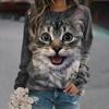 Ladies Long Sleeve T Shirts 2022 O Neck Tshirt Cute Kawaii Cat Print Imitation Cotton Women's T-shirt Harajuku Tops Clothes
