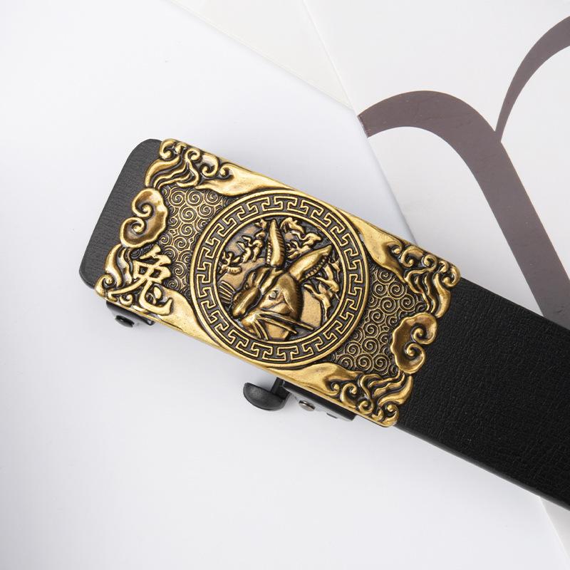 Chinese Zodiac Retro Men's Automatic Cowhide Leather Belt