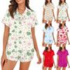 Women's Silk Pajamas Button-down Home Wear Heart Print Short-sleeved Satin Pajamas Set 2-piece