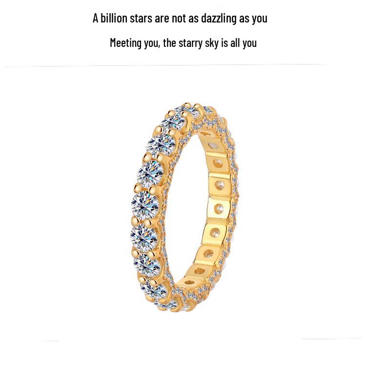 Кольцо-дорожка из стерлингового серебра 925 пробы с муассанитами паве, полностью усыпанное бриллиантами, с платиновым покрытием