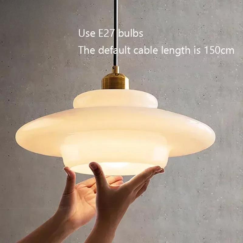 French LED Cream Wind Glass Pendant Light Nordic LED Lighting Creative Dining Room Bar Bedroom Porch Loft Home Indoor Lights