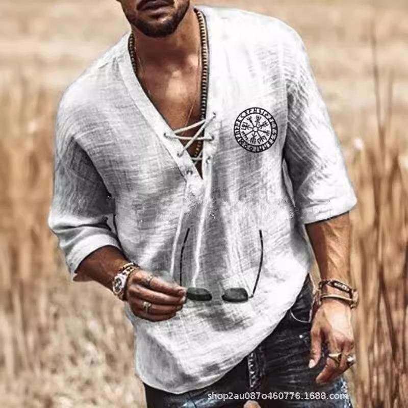 European and American New Printed Men's Chest Strap Medium Sleeve T-shirt Shirt In Stock