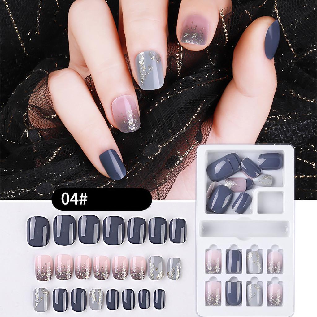 24PCS поддельные ногти многоразовые палки на ногтях нажмите на полное покрытие накладные ногти