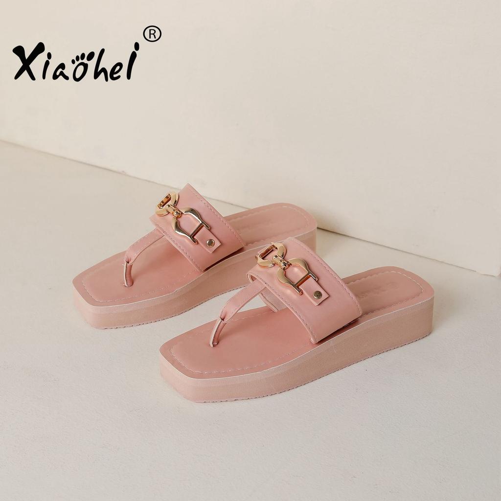Slippers Women's Summer Wear New Fashionable Breathable Flip-flops Slope Heel Square Head Pinch Sandals Slippers