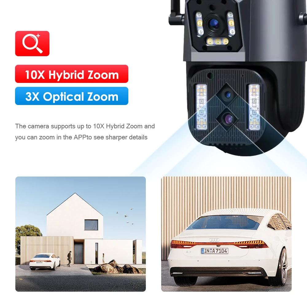 12MP 6K WiFi IP Camera Outdoor PTZ Three Lens Dual Screens 10X Zoom Auto Tracking Human Waterproof 4K CCTV Security Protection