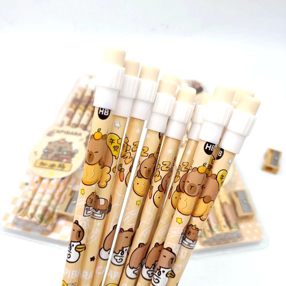 12 Pcs with Pencil Sharpener Capybara HB Pencils Cartoon Stationery Set School Office