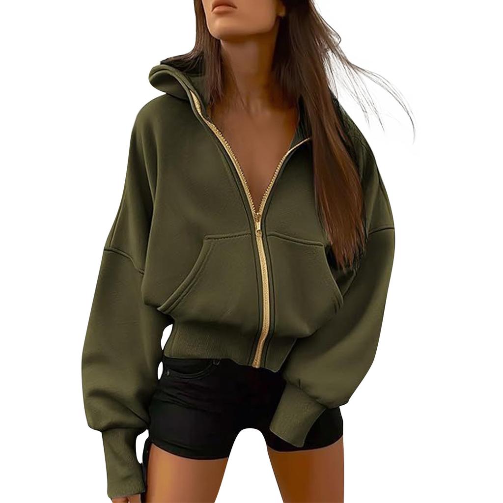 Женские толстовки с капюшоном на молнии с длинным рукавом, осенние свободные толстовки, куртки с карманами, модная одежда, толстовки с капюшоном для женщин