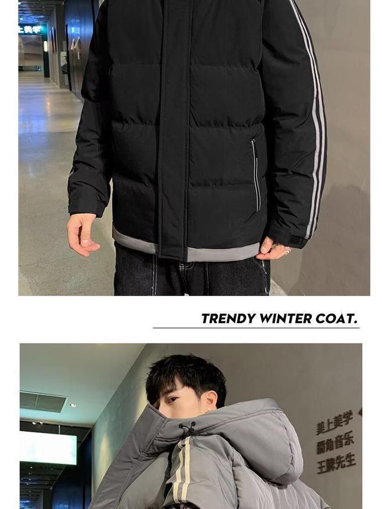 Мужская утепленная хлопковая куртка с капюшоном однотонного цвета для осени/зимы - Теплая верхняя одежда свободного кроя