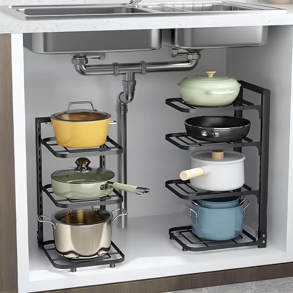 Полка для кастрюль Многослойная полка для хранения кастрюль Кухонная полка из нержавеющей стали Раковина Стойка для хранения кастрюль и сковородок Многослойная бытовая полка для хранения кухонного пространства Экономия места