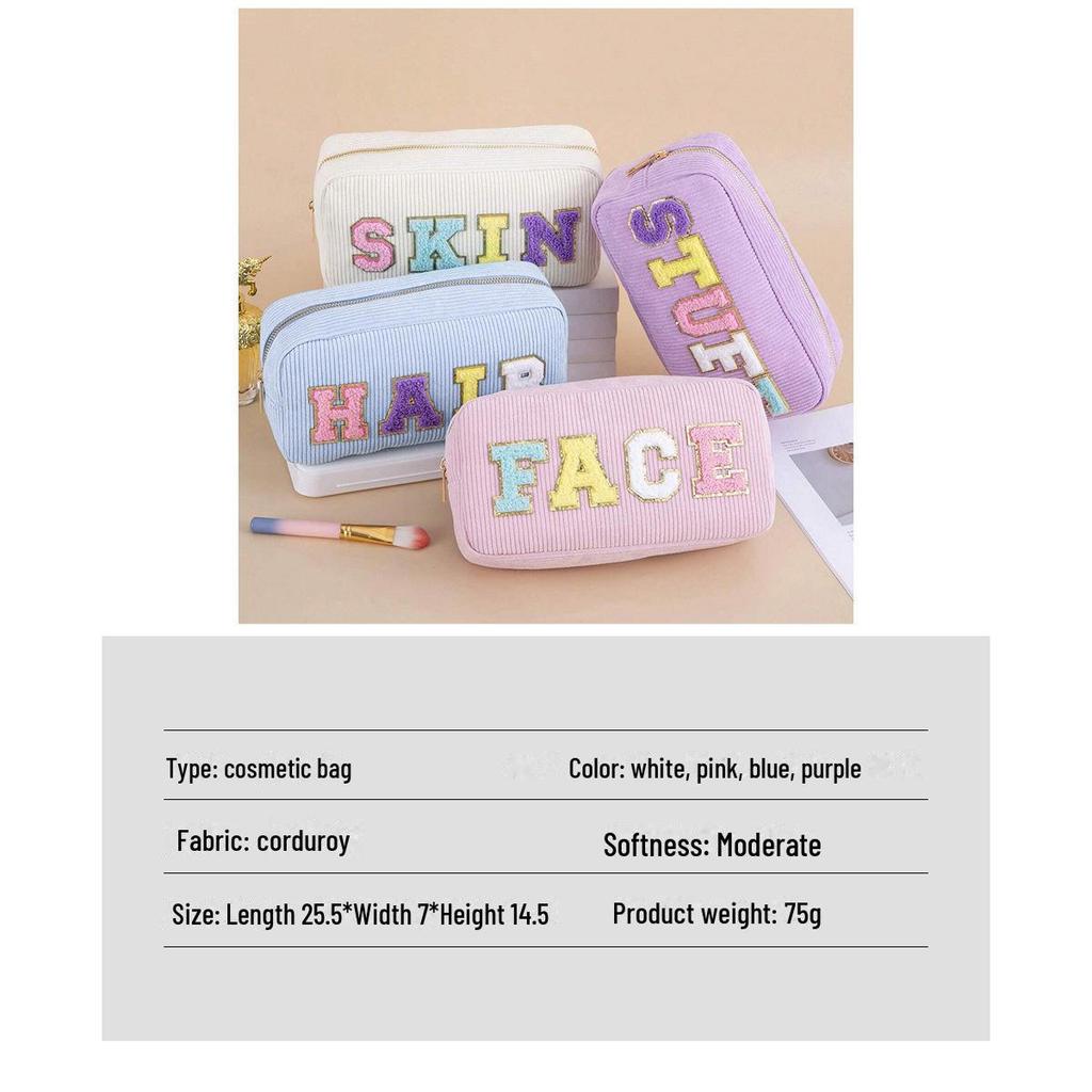 Косметичка и туалетная сумка из вельвета с вышитыми буквами Cross-Border - большая вместимость, портативное хранение