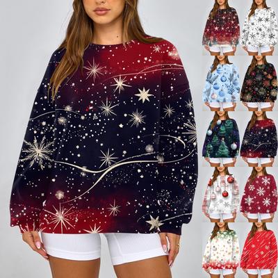 Женская модная повседневная свободная толстовка с круглым вырезом и длинным рукавом, однотонная