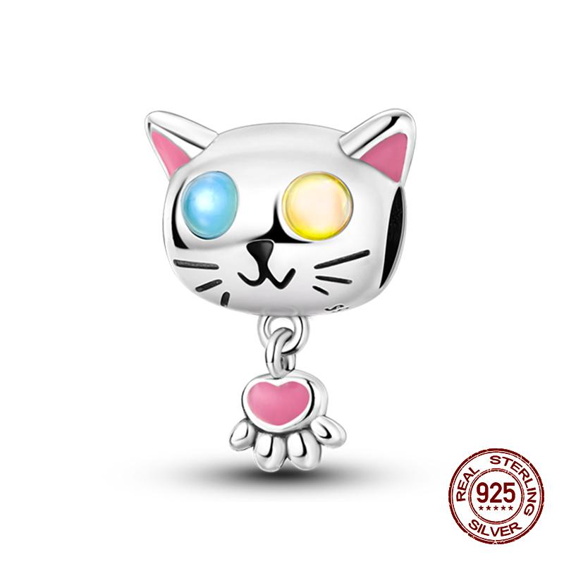 100% стерлингового серебра 925 пробы с изображением кофейного кота, кролика, медведя, пингвина, бусины, подходят для 925 оригинальных браслетов, сделай сам, подарок на день рождения, ювелирные изделия
