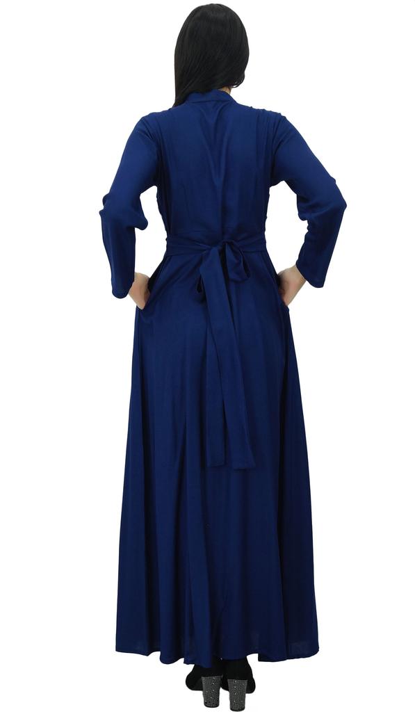 Bimba Женское черное платье-джильбаб с воротником-стойкой и карманами, длинный рукав-10