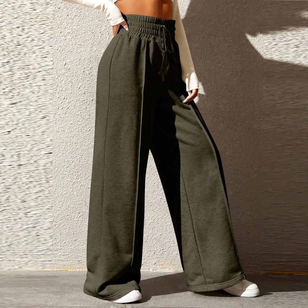 Women's Fashion Solid Colour Drawstring High Waist Wide Leg Pants Casual Sweatpants