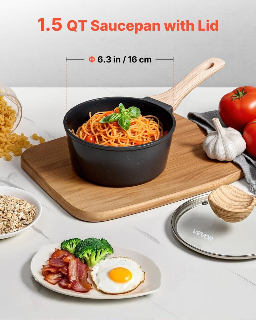 1.5 QT Saucepan, Nonstick Saucepan with Tempered Glass Lid, Multipurpose Cooking Sauce Pot with Detachable Handle, Sauce Pan Small Kitchen Cooking Pot