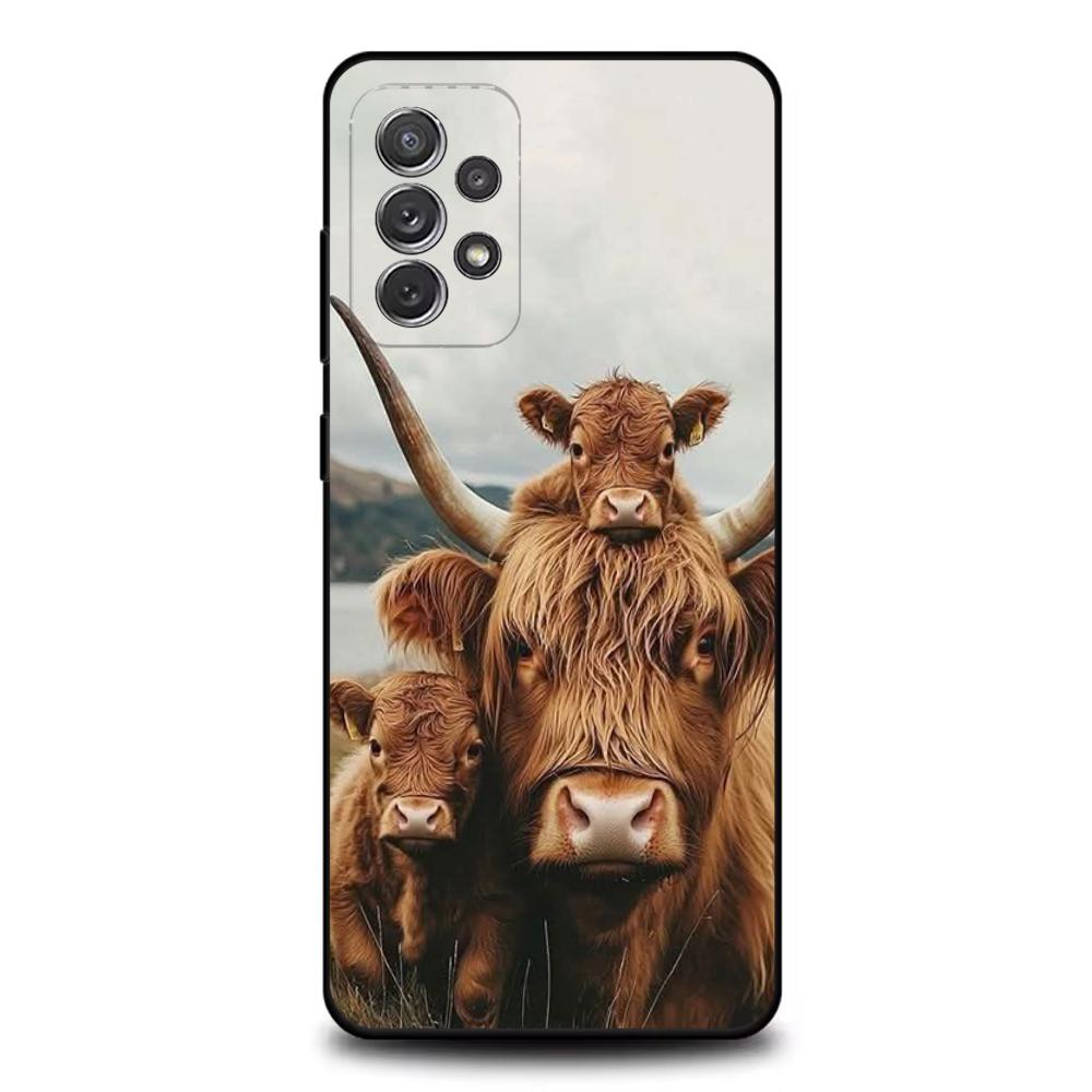 Милый чехол для телефона с шотландской коровой для Samsung S25, S24, S21, S22, S23, S30, Ultra, S20, Plus, Fe, Lite, Note, 10, 9, 5G Черный чехол