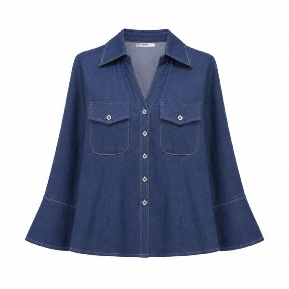 Ggpx New York Collar Neck Chalan Denim Button Shirt Gq8sh046f