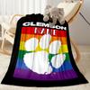 Clemson Pride Rainbow Flag Personalized Name Blanket Gift Customizable Blanket Soft Warm Cozy for Office Chair Couch Nap Picnics