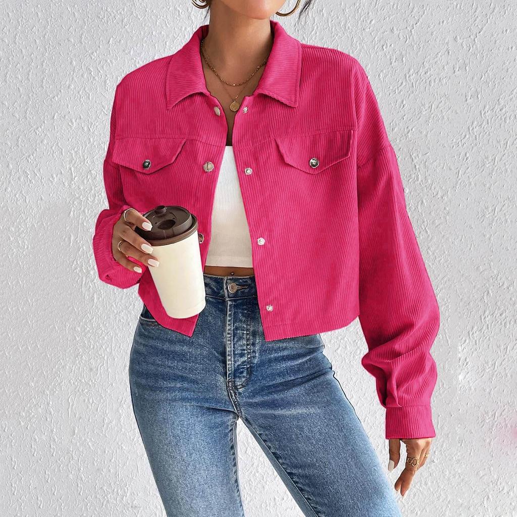 Женская мода укороченная куртка на пуговицах вельветовая рубашка куртки повседневные укороченные топы с длинным рукавом модный осенний наряд