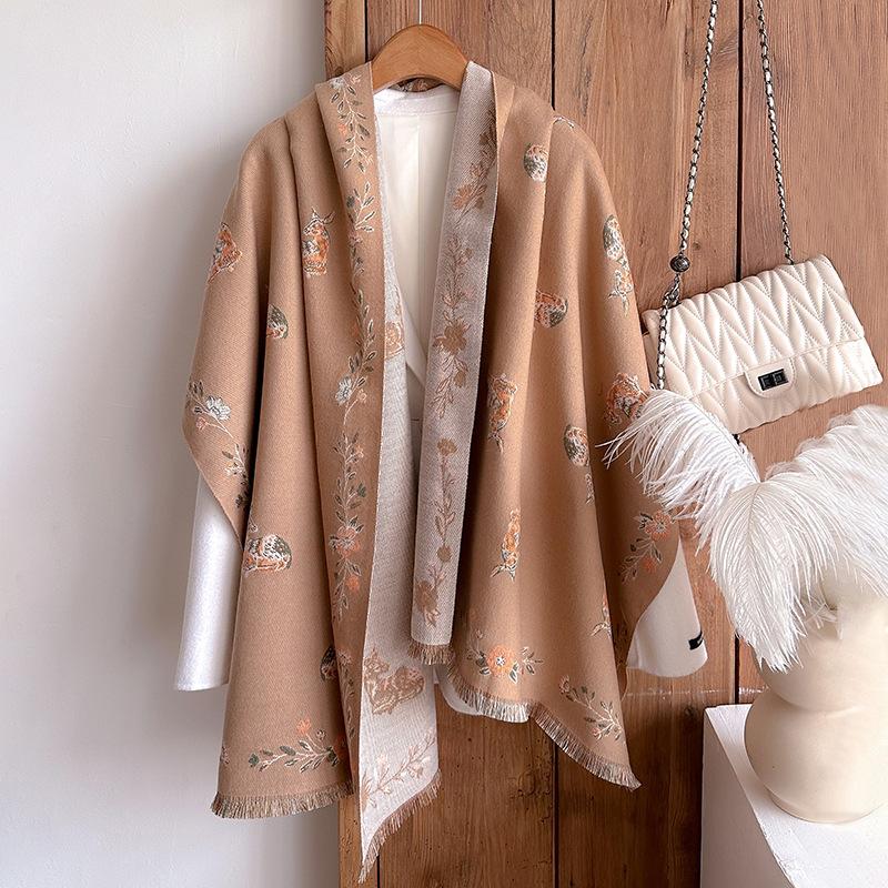 Versatile Printing Contrasting Colors, Double-Sided Imitation Cashmere Scarf, Winter High-End Warm Shawl Women