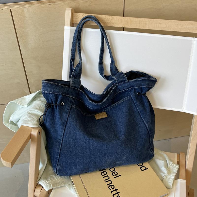 Сумка из стираного ретро-денима для женщин, универсальная сумка на плечо большой вместимости со шнуром, ленивая новая сумка