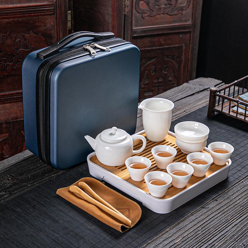 High-grade Suet Jade Porcelain Kung Fu Travel Tea Set Tea Art Teaching Set Business Company Merchandise Festival Gifts
