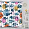 Смешная шторка для душа с рыбками, мультяшный океан, ручная роспись, синяя, детская, милый животный принт с китом, тканевая, украшение для ванной комнаты с крючками