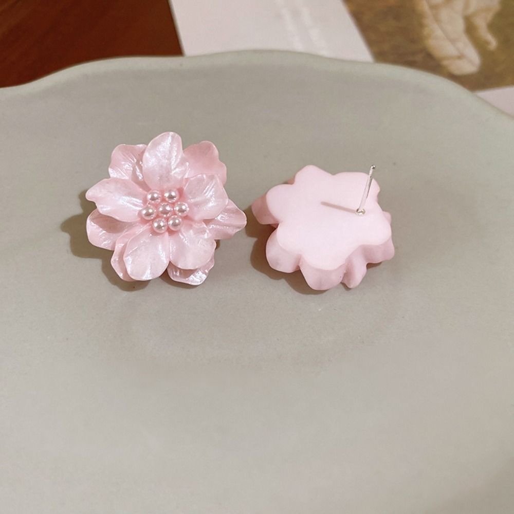 Элегантные серьги-капли с розовыми цветами, акриловые серьги-гвоздики с жемчугом и цветком, весна и лето