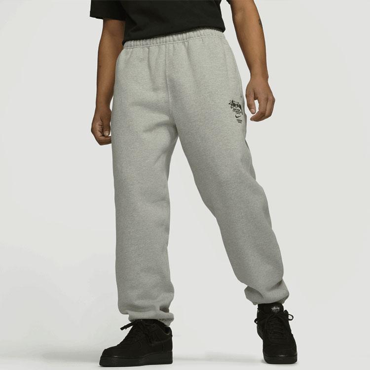 Stussy X Nike Co-Branded Fleece-Lined Casual Long Knit Sweatpants Unisex Bottoms Grey DC4228-050